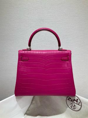 wholesale quality hermes kelly 25 matte niloticus crocodile j5 rose scheherazade phw